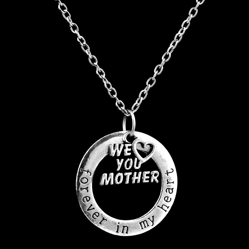 Wholesale Mother's Day Alloy Engraved Forever in Heart Pendant Necklace